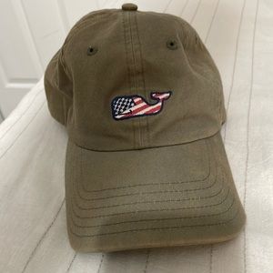 Vineyard vines olive green/light brown hat with American flag whale